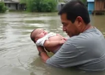 resgate de bebê e criança em inundação